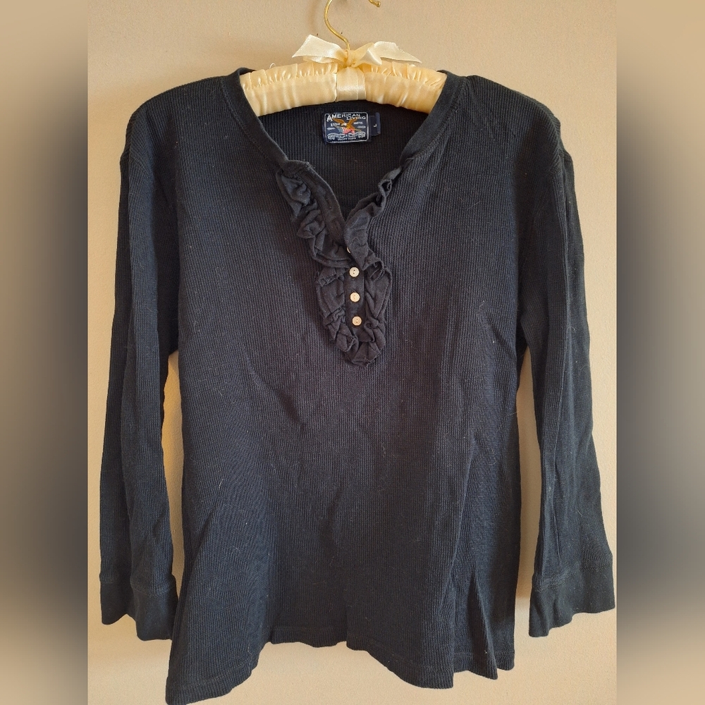 American Living Navy Buttoned Top